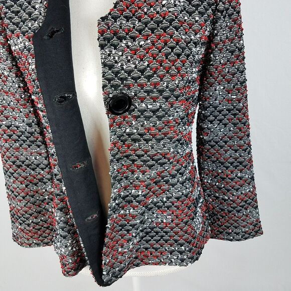 Misook Blazer Textured Long Sleeve Red Black Lined Business Career Size XS - Picture 4 of 8